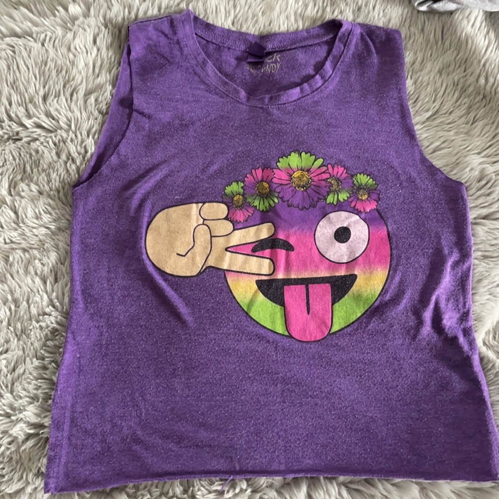 Kids Rock Candy purple peace emoji tank Size M